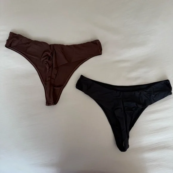 Skims 2-pack Shine Foundations Thong Black Brown Medium - Picture 4 of 7